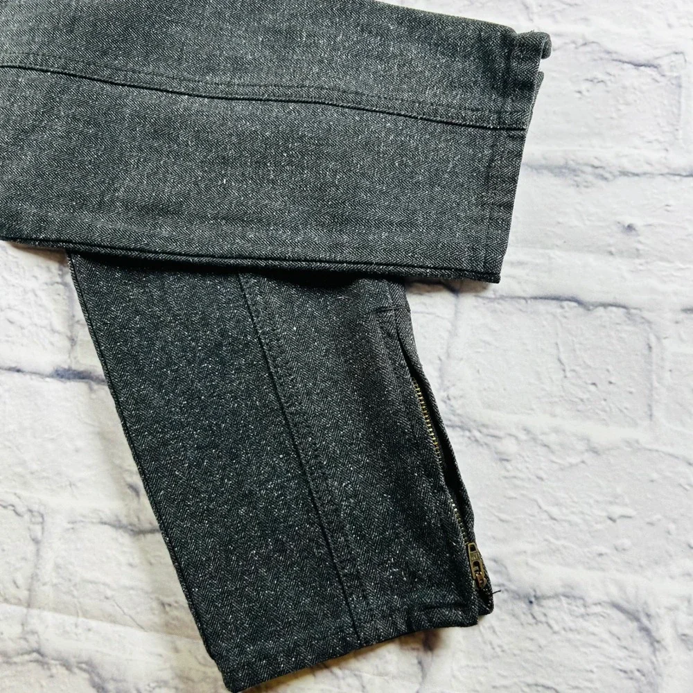 J Crew Womens Grey Herringbone Slim Ankle Pants Zip Hem Patch Pocket Size 2